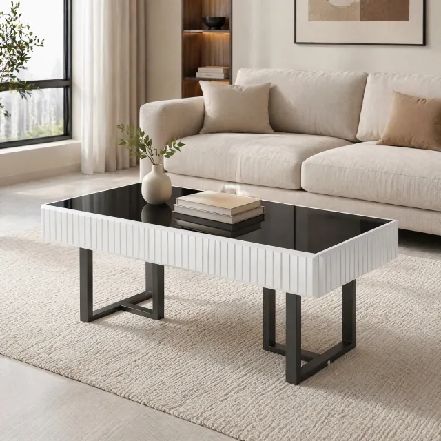 Maisentiel Salontafel 110 x 50,5 x 41 cm - Hoogglans MDF en spaanplaat - Zwart/Wit
