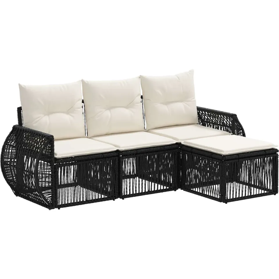 vidaXL Tuinbankenset 4 st 4-zits Zwart en Cream Wit poly rattan, foto 3
