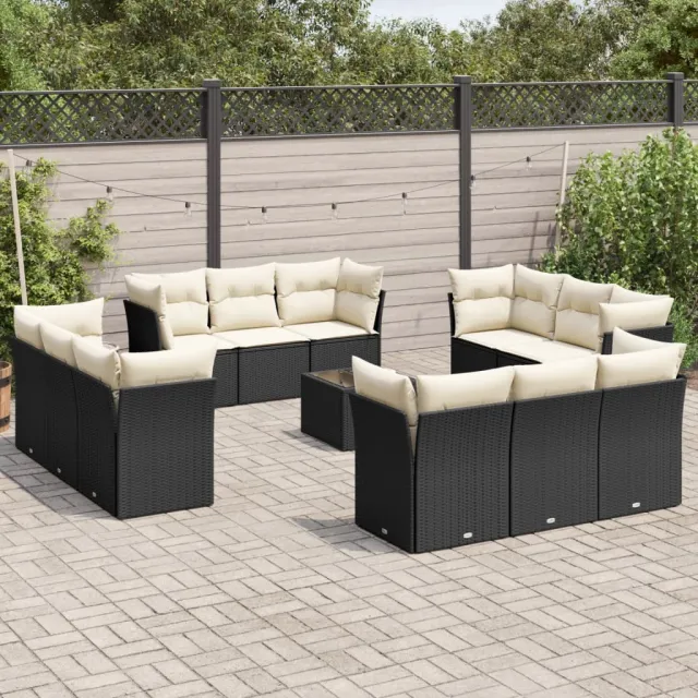 vidaXL 13-delige Loungeset met kussens poly rattan zwart, foto 2