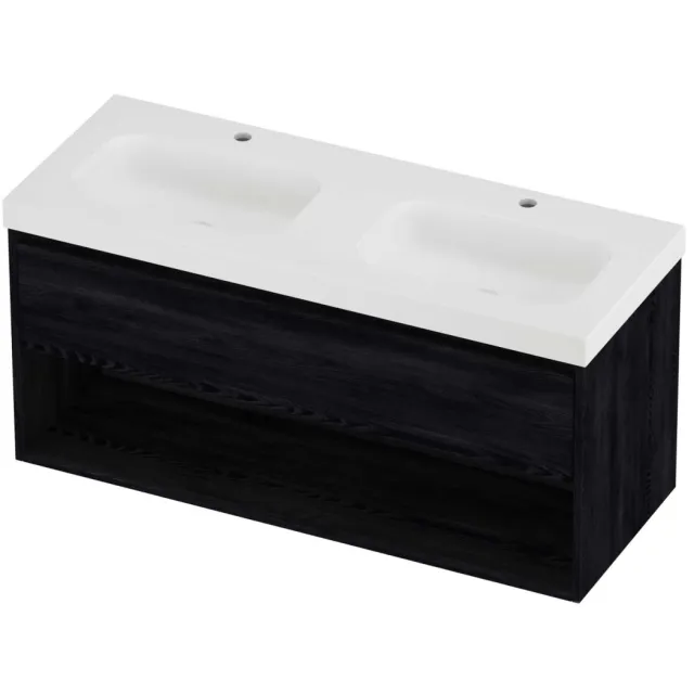 Proline Haga Badmeubelset Polystone Mezza Met Schap 120x46x58 cm Mat White Black Oak Eiken