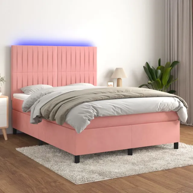vidaXL Boxspring met matras en LED fluweel roze 140x200 cm