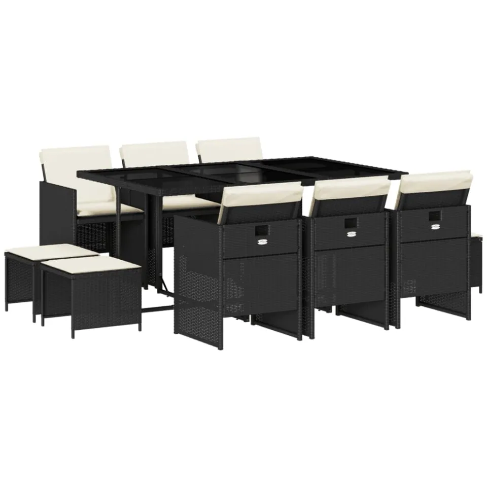vidaXL 11-delige Tuinset met kussens poly rattan zwart, foto 3