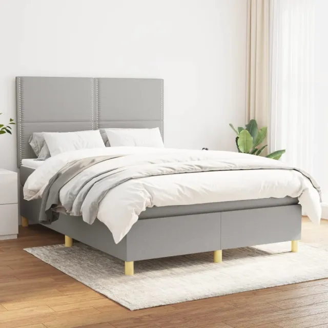 vidaXL Boxspring met matras stof lichtgrijs 140x190 cm grijs