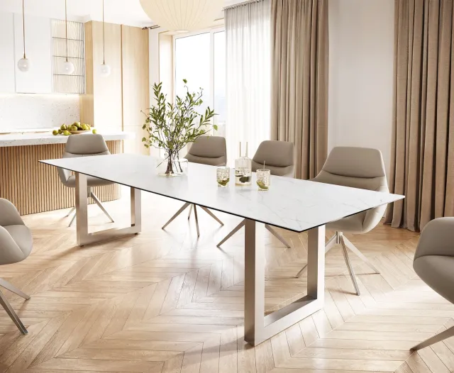 DELIFE Eettafel Edge keramiek Laminam® Statuarietto wit 300x100 roestvrij staal breed Statuarietto Weiß
