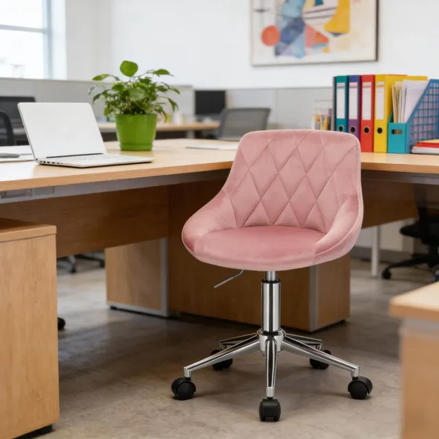 REDOM Bureaustoel - In hoogte verstelbaar en draaibaar - Met wielen - Velvet bekleding - Zonder armleuningen - Thuiswerkplek - Metaal - Roze - 54 x 69,5-77 cm Pink