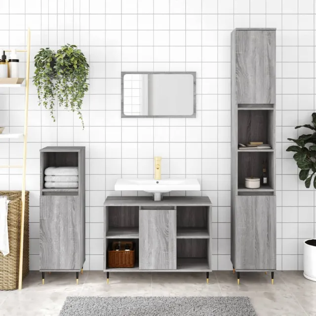 vidaXL 3-delige Badkamermeubelset bewerkt hout grijs sonoma eikenkleur, foto 2