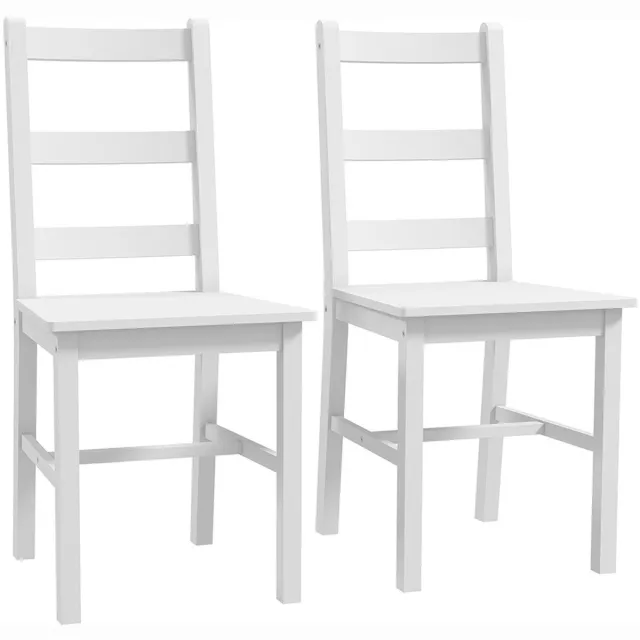Pugsdrly Eetkamerstoelen - Set van 2 houten keukenstoelen - Lattenrugleuning - Antislip - Wit - 41,5x46x90 cm