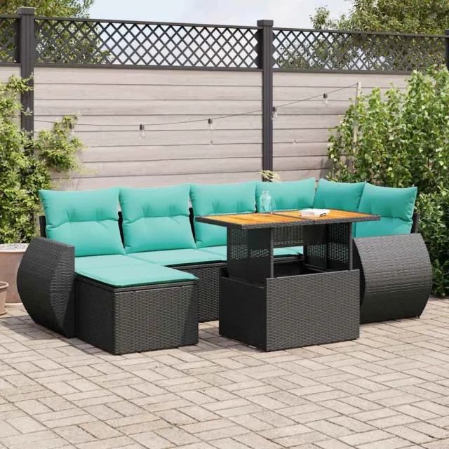 vidaXL 7-delige Loungeset met kussens poly rattan zwart, foto 2