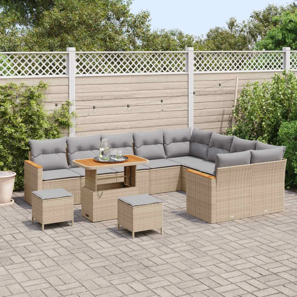 vidaXL Tuinbankenset 12 st Beige poly rattan, foto 3