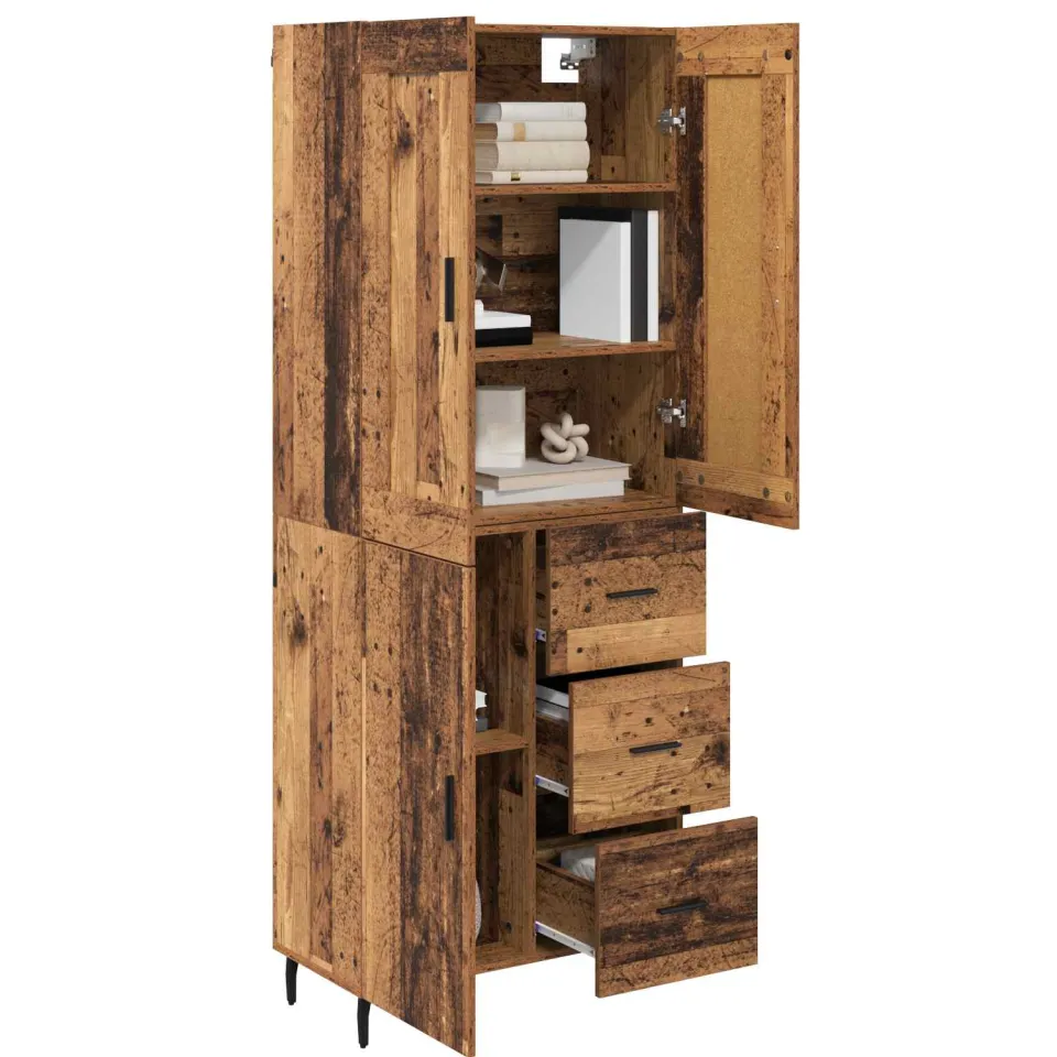 vidaXL Hoge kast 2 st Oudhout 69,5 x 34 x 180 cm Bewerkt hout Bruin