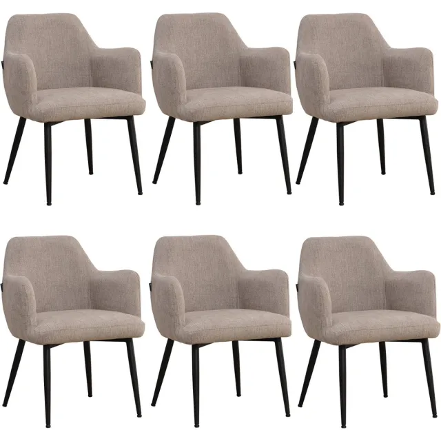 Bronx71 Scandinavische eetkamerstoel Lars taupe gerecyclede stof - Eetkamerstoelen set van 6 - stoel