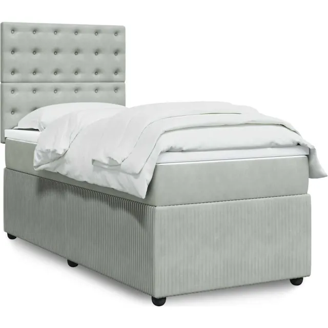vidaXL Boxspring met matras fluweel lichtgrijs 90x190 cm grijs