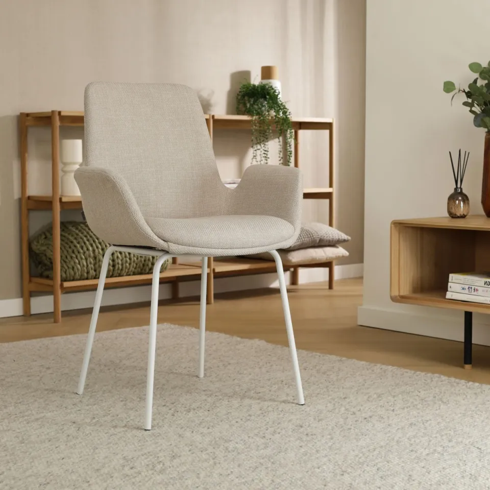 Nolon Nora-Eef eetkamerstoel beige - wit onderstel, foto 2