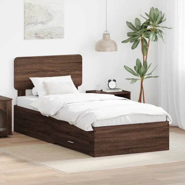 vidaXL Bedframe met lade Bruin Eiken 75 x 190 cm Bewerkt hout