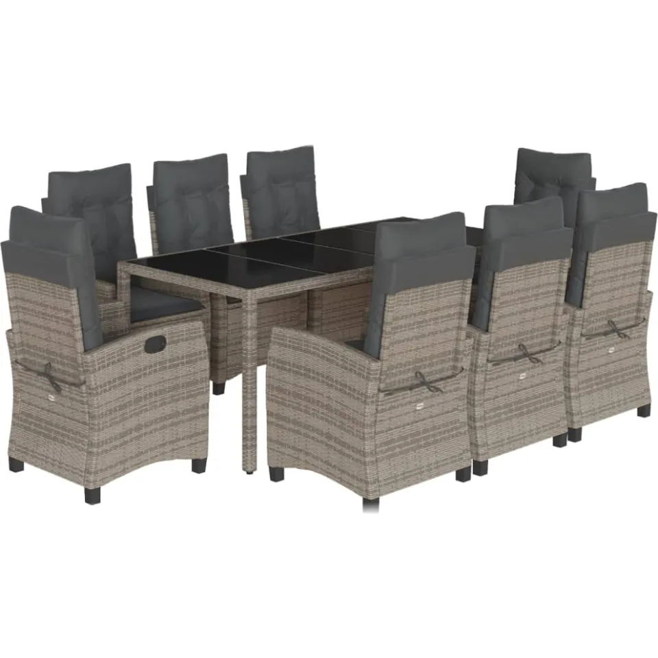 vidaXL 9-delige Tuinset met kussens poly rattan grijs, foto 3