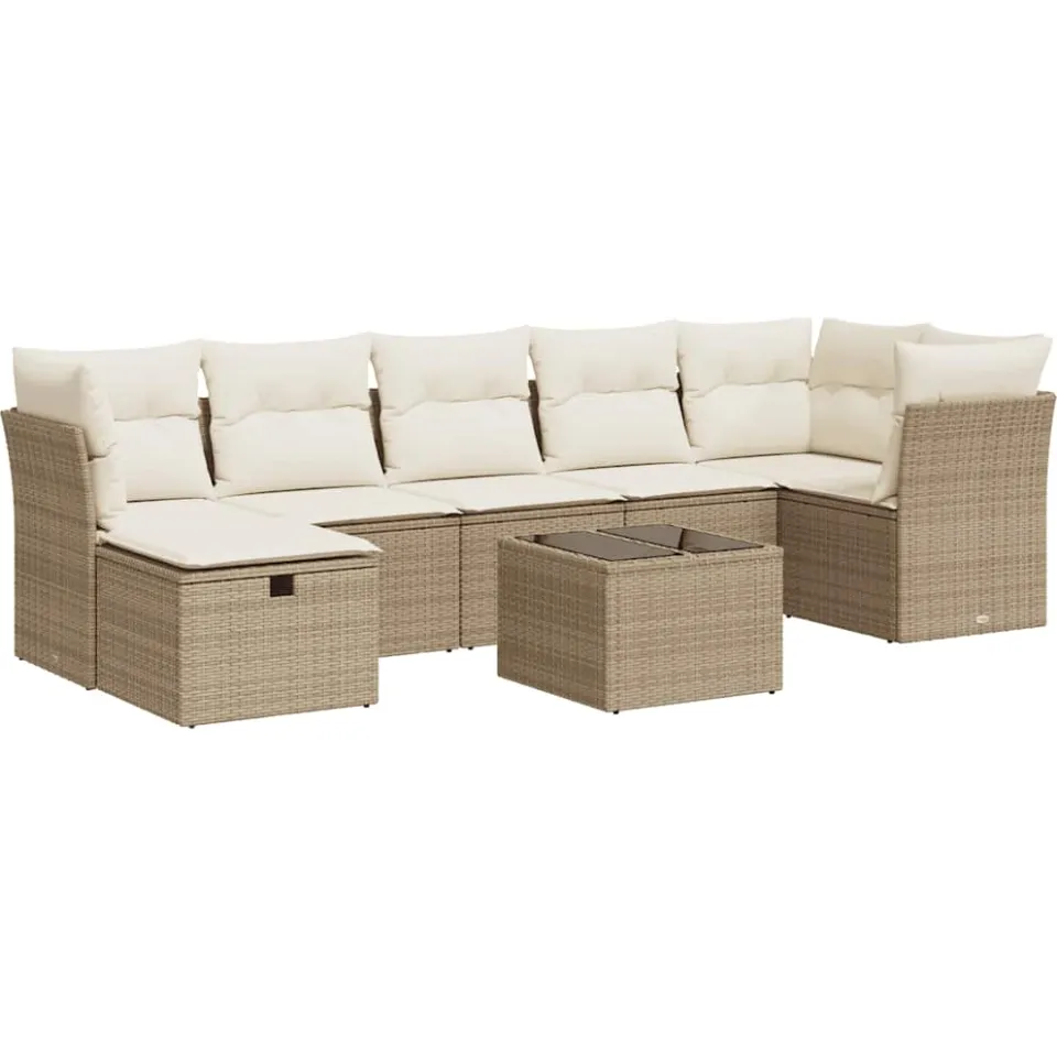 vidaXL 8-delige Loungeset met kussens poly rattan beige, foto 3