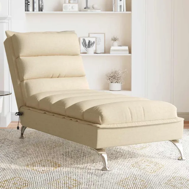 vidaXL Massage chaise longue met kussens stof crèmekleurig, foto 2