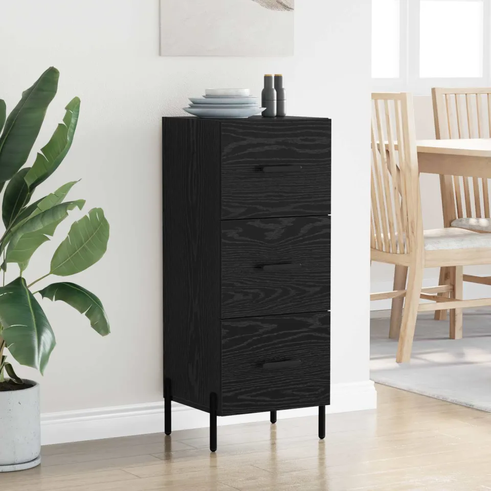 vidaXL Dressoir Zwart eiken 34 x 34.5 x 90 cm Bewerkt hout, foto 3