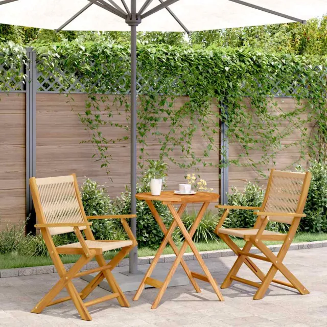 vidaXL 3-delige Bistroset polypropeen en massief hout beige, foto 2