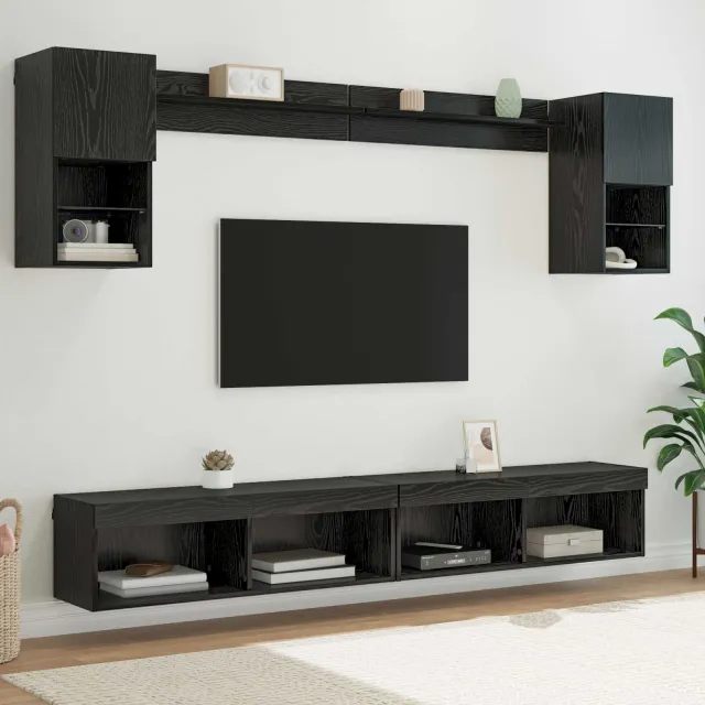 vidaXL TV Wand Eenheden met LED 6 st Zwart Eiken