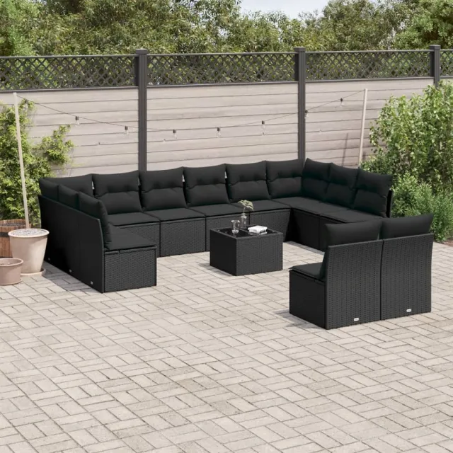 vidaXL 13-delige Loungeset met kussens poly rattan zwart, foto 2