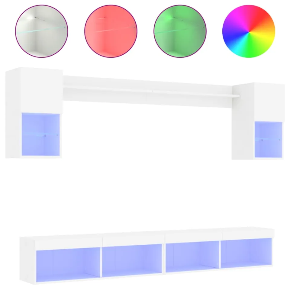 vidaXL 6-delige Tv-wandmeubelset met LED-verlichting bewerkt hout wit, foto 4
