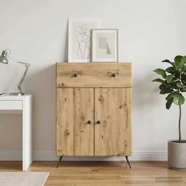 vidaXL Dressoir Artisanaal eiken 66 x 34,5 x 90 cm Bewerkt hout Bruin