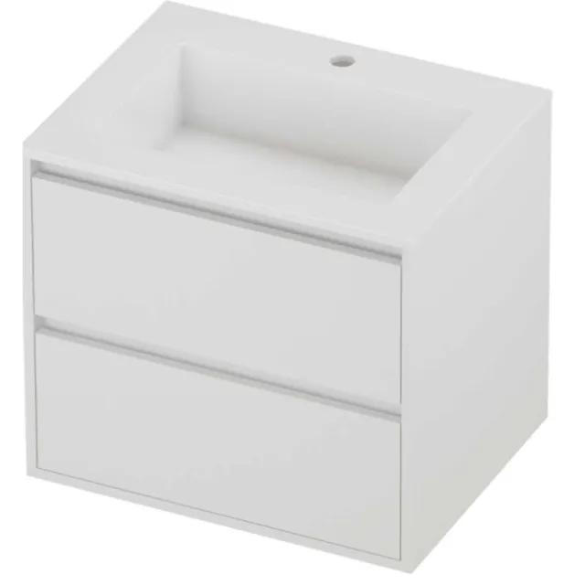 Proline Aristo Badmeubelset Polystone Elegant 1 Kraangat Greeploos 60x46x54 cm Glans Wit Mat White Mat Wit