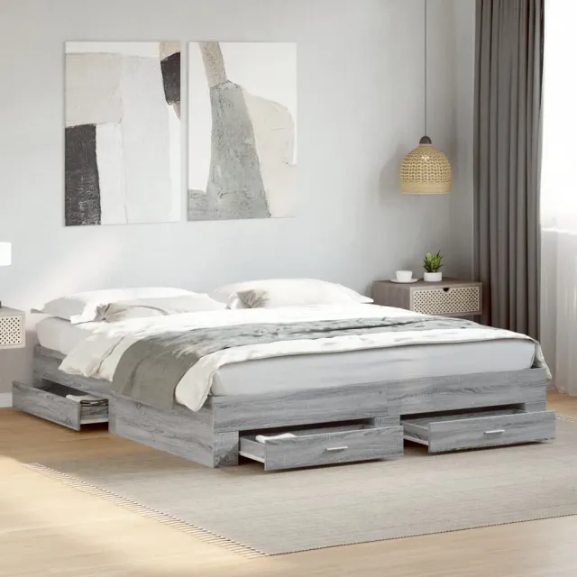 vidaXL Bedframe met lades bewerkt hout grijs sonoma eiken 200x200 cm