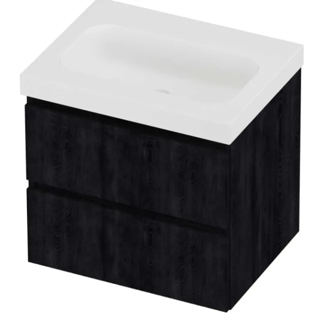 Proline Haga Badmeubelset Polystone Mezza Zonder Kraangat 60x46x58 cm Mat White Charcoal Oak Eiken