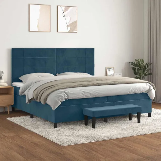 vidaXL Boxspring met matras fluweel donkerblauw 200x200 cm blauw
