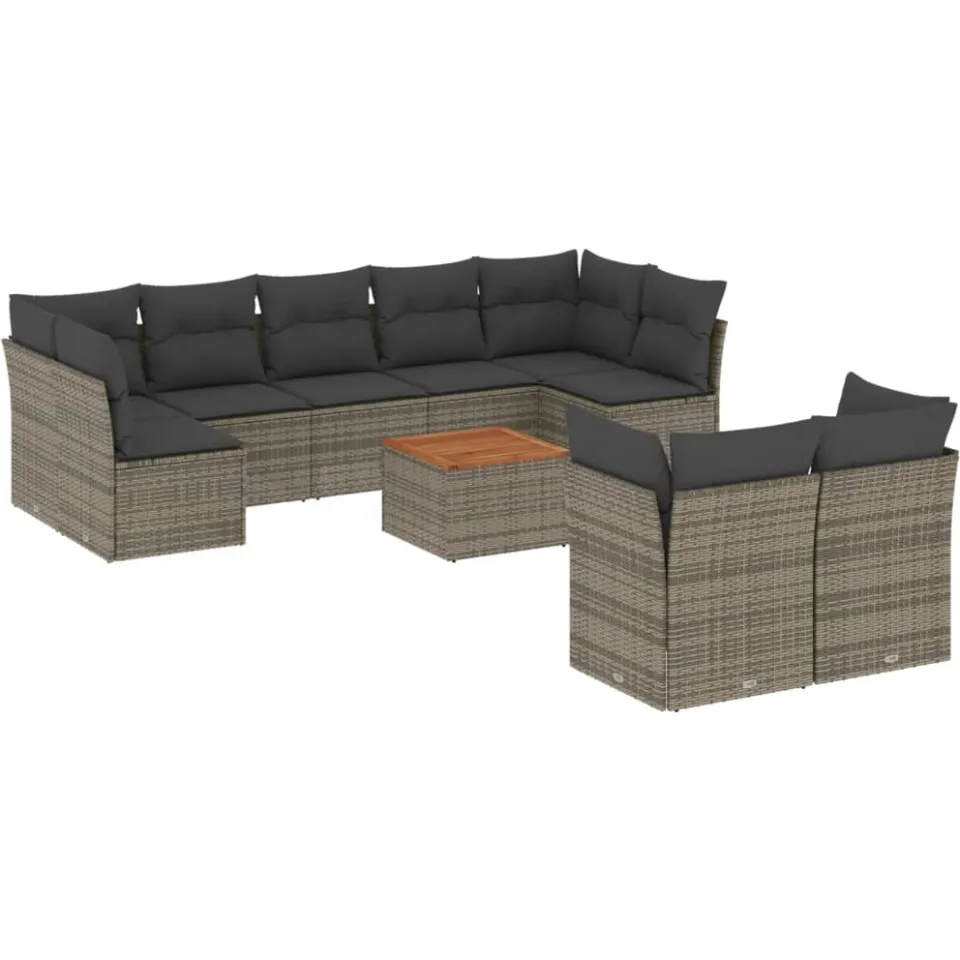 vidaXL 10-delige Loungeset met kussens poly rattan grijs, foto 3