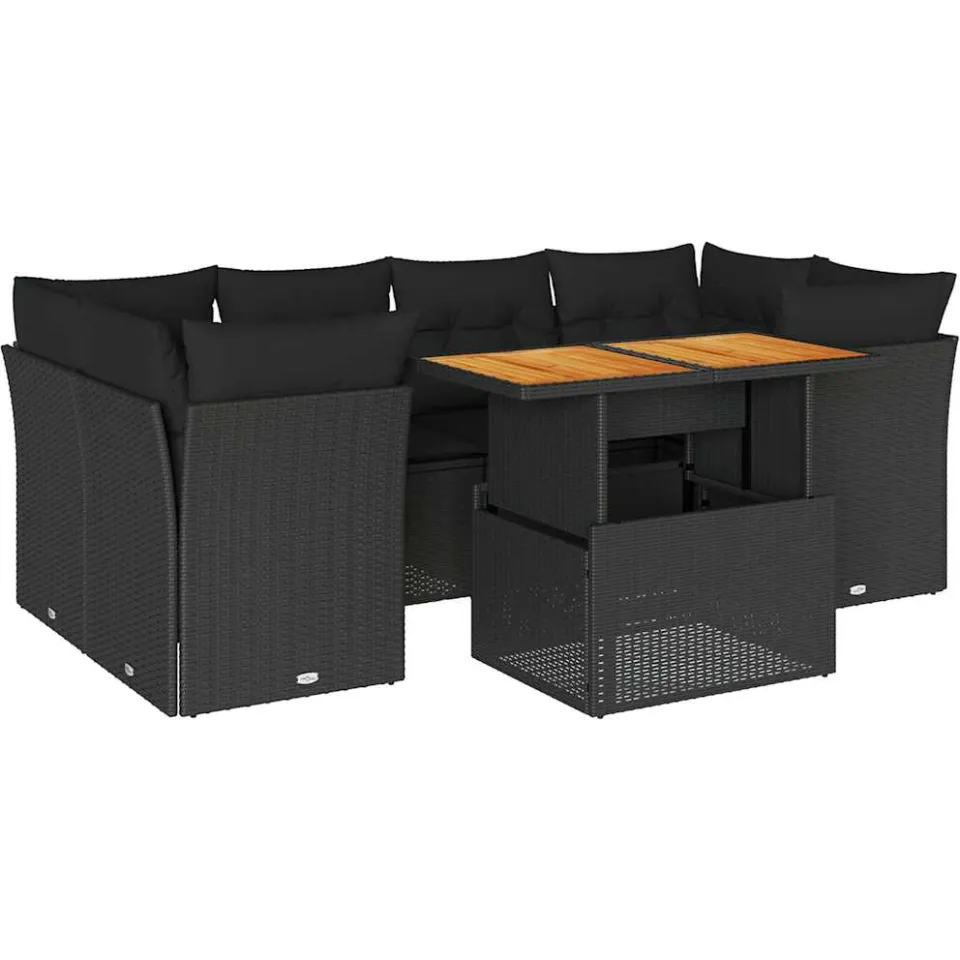 vidaXL 7-delige Loungeset met kussens poly rattan zwart, foto 3