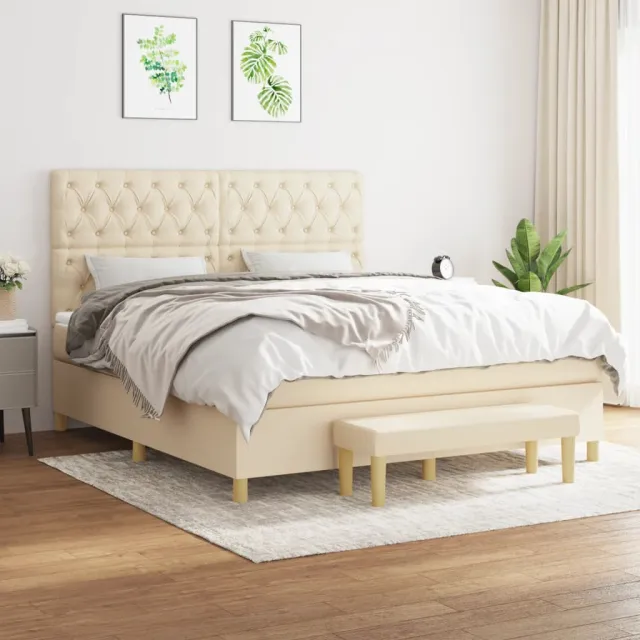 vidaXL Boxspring met matras stof crèmekleurig 160x200 cm