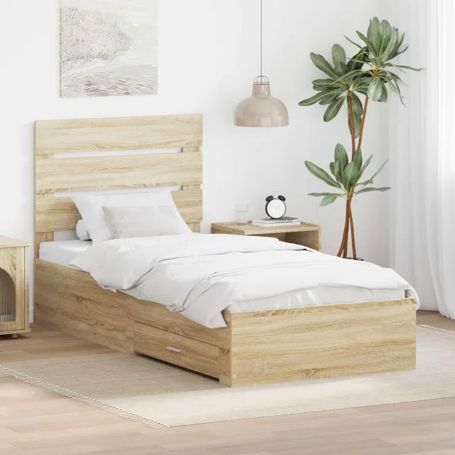 vidaXL Bedframe Sonoma Eiken en Zilver 75 x 190 cm Bewerkt hout Bruin
