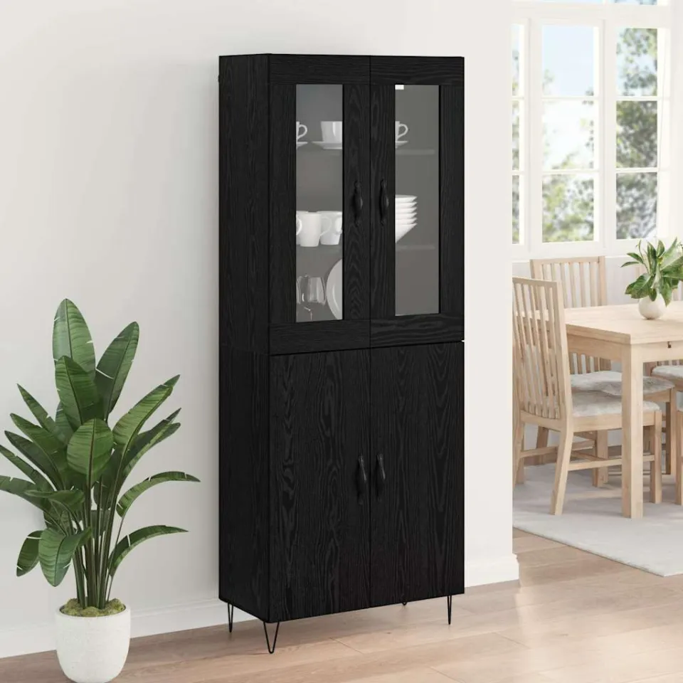 vidaXL Hoge kast Wit en Zwart Eiken 69,5 x 34 x 180 cm Bewerkt hout, foto 4