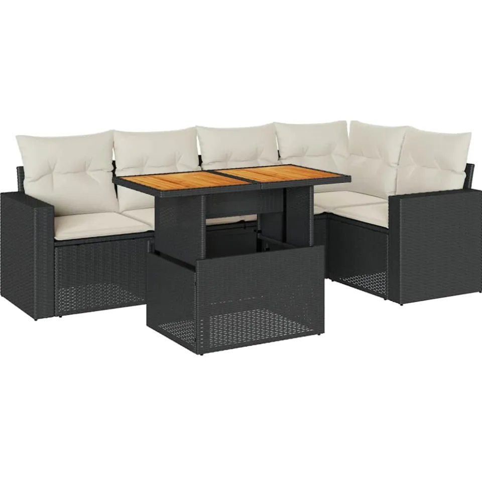 vidaXL 6-delige Loungeset met kussens poly rattan zwart, foto 3