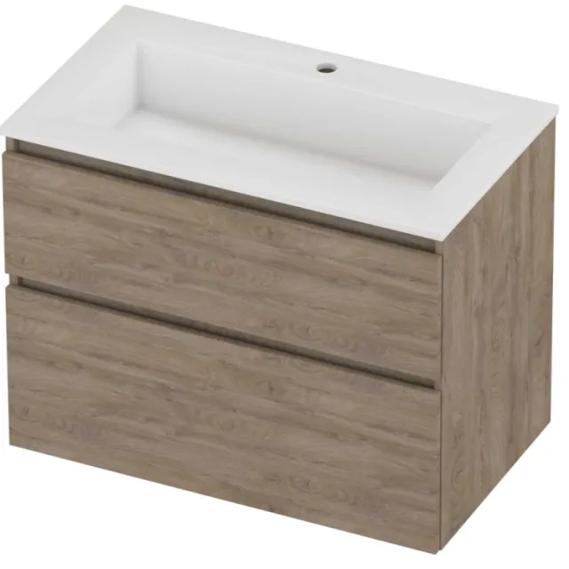 Proline Aristo Badmeubelset Polystone Elegant 1 Kraangat 80x46x62 cm Glans Wit Raw Oak Eiken