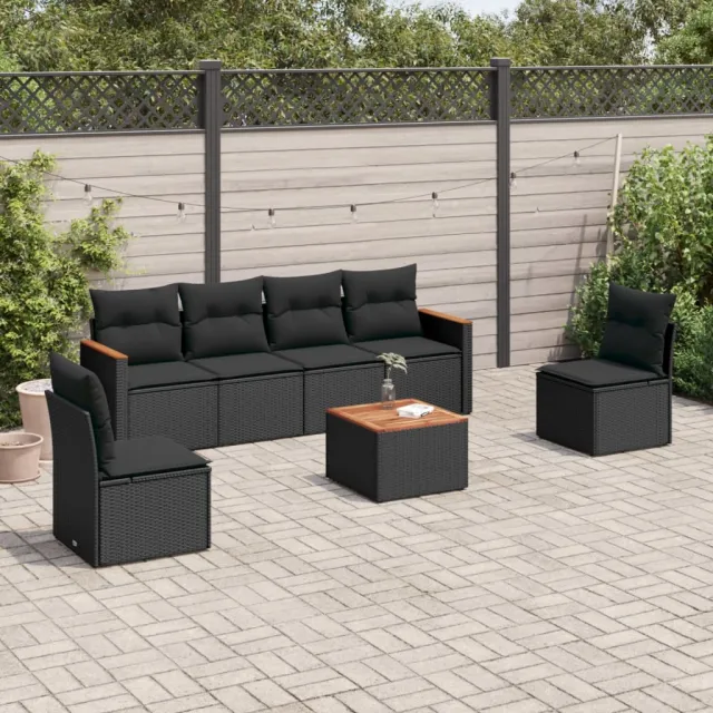 vidaXL 7-delige Loungeset met kussens poly rattan zwart, foto 2