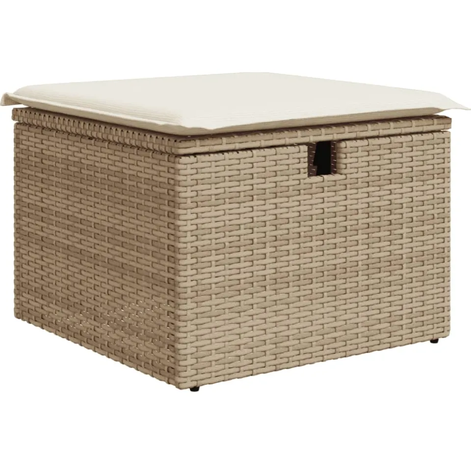 vidaXL Tuinkruk met kussen 55x55x37 cm poly rattan beige