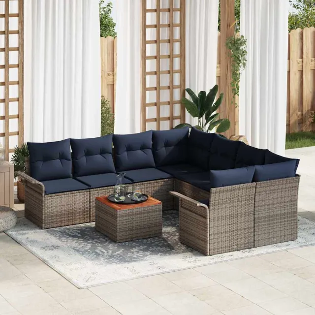 vidaXL Tuinbankenset 9 st Grijs poly rattan