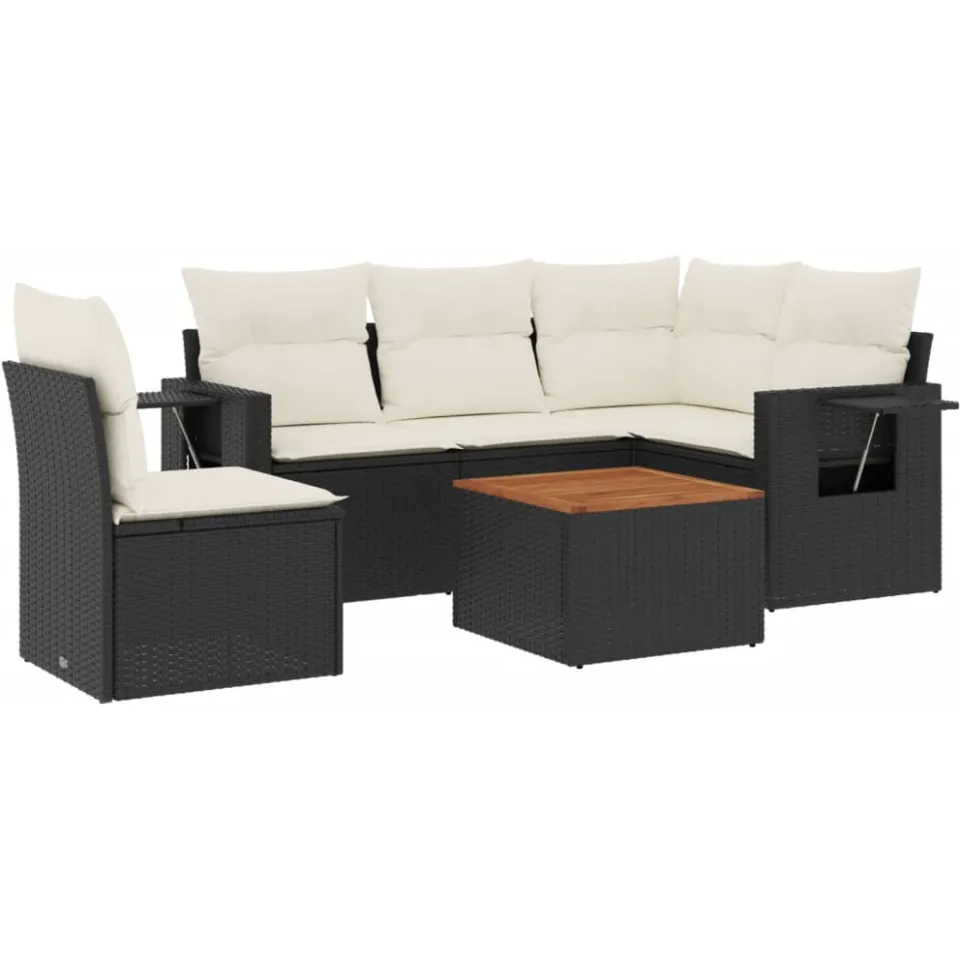 vidaXL 6-delige Loungeset met kussens poly rattan zwart