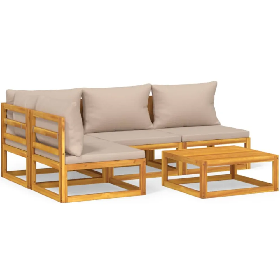 vidaXL 5-delige Loungeset met taupe kussens massief hout