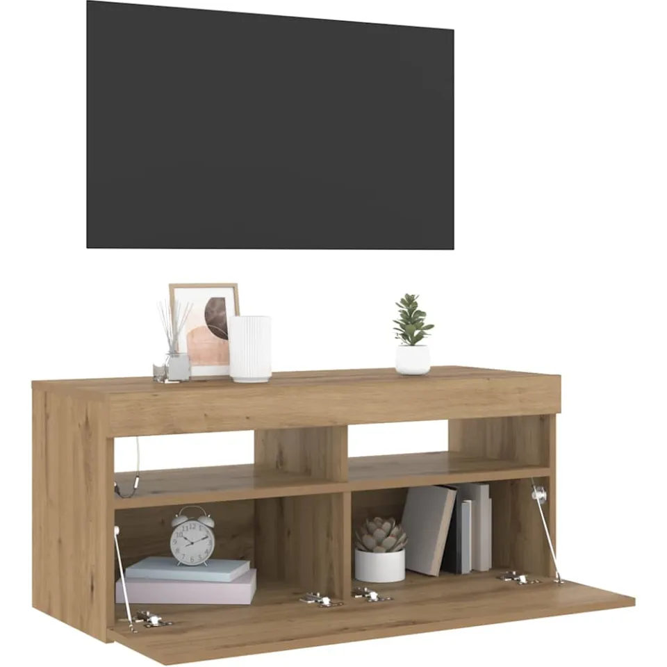 vidaXL Tv-meubel met LED 90x35x40 cm bewerkt hout artisanaal eiken Bruin