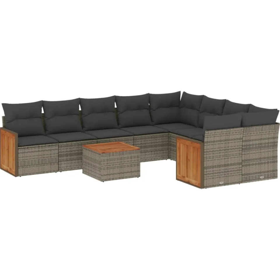 vidaXL 10-delige Loungeset met kussens poly rattan grijs, foto 4