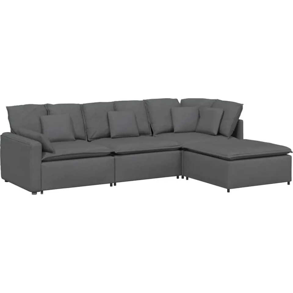 vidaXL Modulaire bank met voetenbank en kussens stof donkergrijs grijs, foto 3