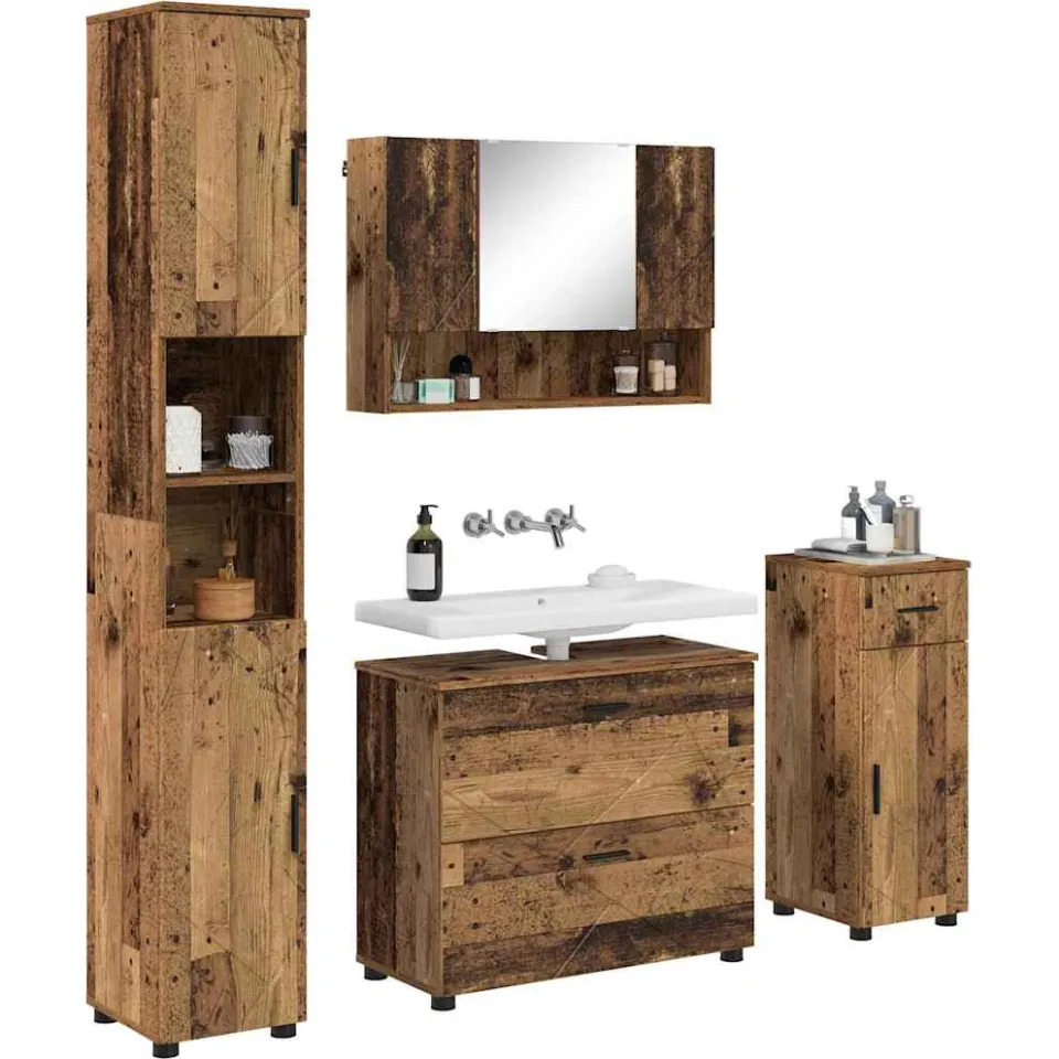 vidaXL Badkamermeubelset 4 st Oud Hout Geperst Hout en Metaal Bruin