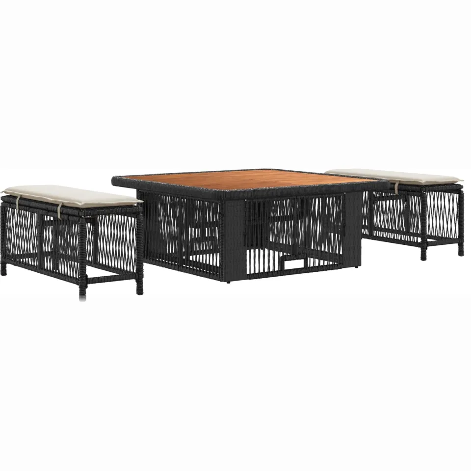 vidaXL Tuin eettafelset 3 st 2-zits Beige en Crème poly rattan Zwart