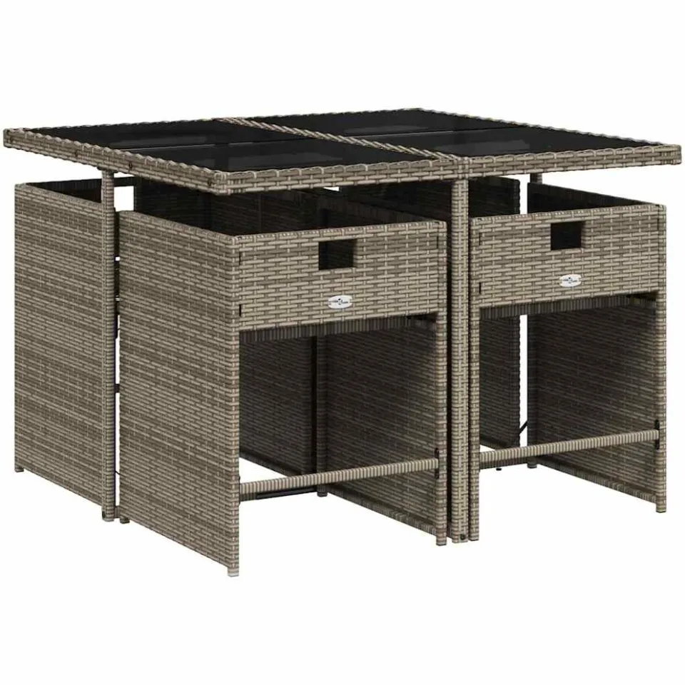 vidaXL 5-delige Tuinset met kussens poly rattan grijs