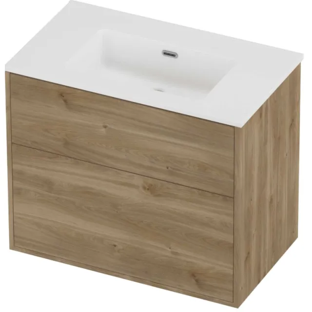Proline Tribute Badmeubelset Porselein Elegant 2 Laden 80x46x67 cm Mat White Cider Oak Eiken